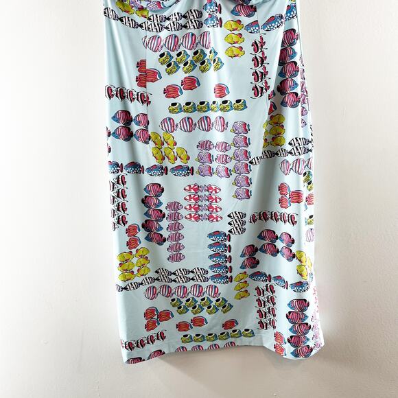 J. McLaughlin Fish Print Halter Tie Neck Mini Knee Length Dress Blue Medium - Picture 8 of 11